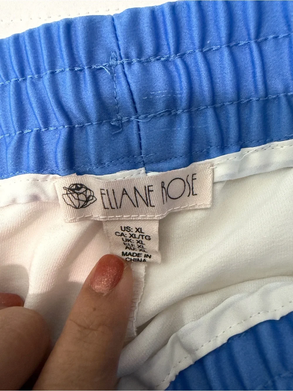 Eliane Rose White Blue Floral Wide-Leg Culotte Pants Satin Drawstring Elastic XL